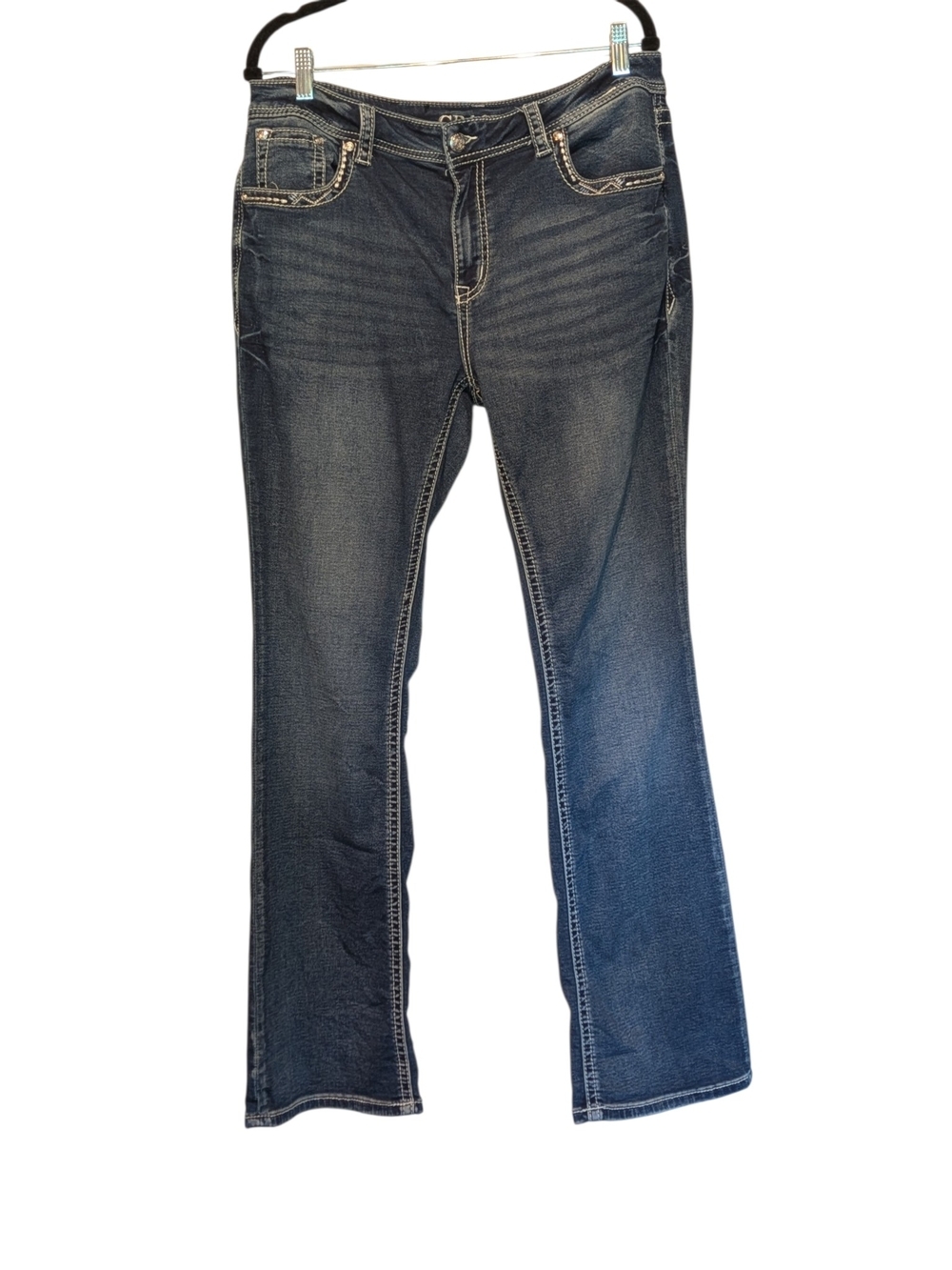 Grace in LA Medium Dark Blue Flare Jeans